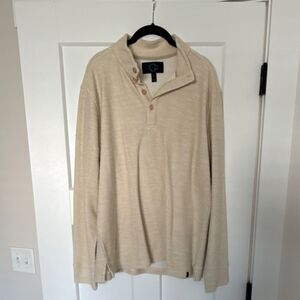 Even Tide Men's Mock Neck Pullover Sweater Beige Cotton Polyester Knit Button L